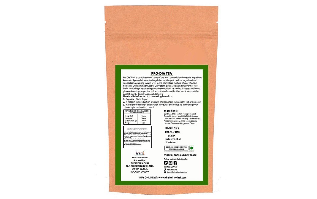 The Indian Chai Pro-Dia Tea    Pack  100 grams